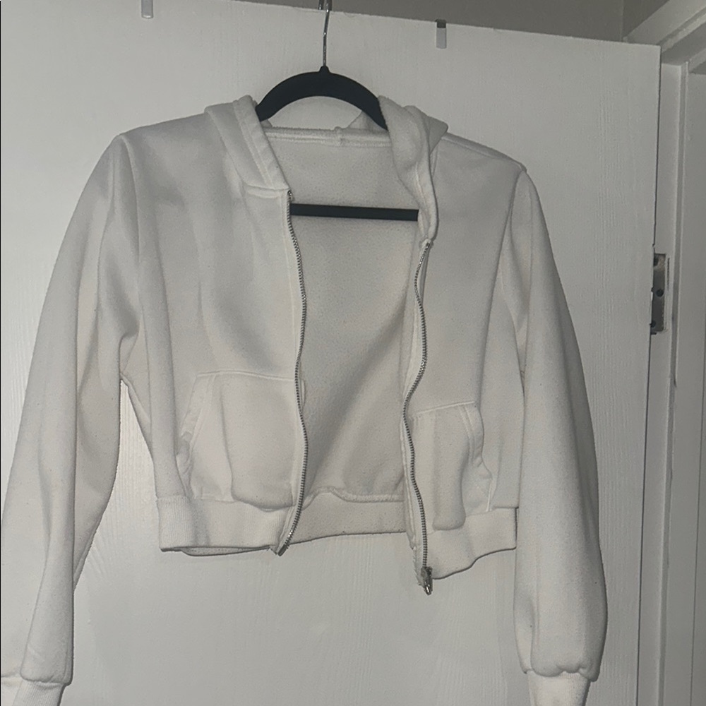 White Women's Cropped Hoodie Jacket